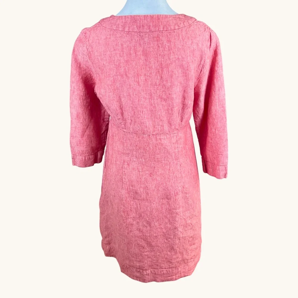 Boden Linen Dress V-Neck Red Orange (8) - Picture 3 of 7